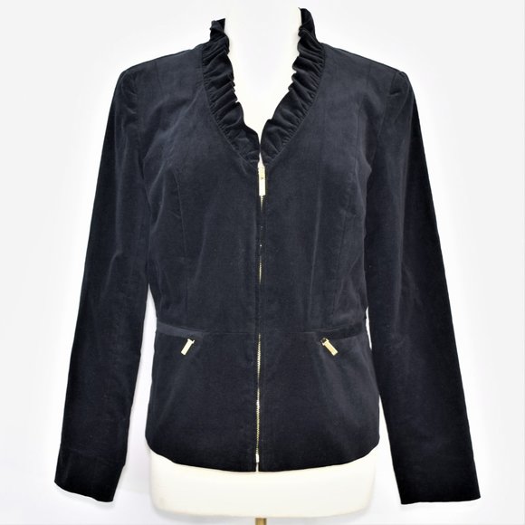 Jones New York Velvet Evening Cocktail Jacket Dress Ruffle V-neck Gold Zipper 12 - Picture 14 of 14